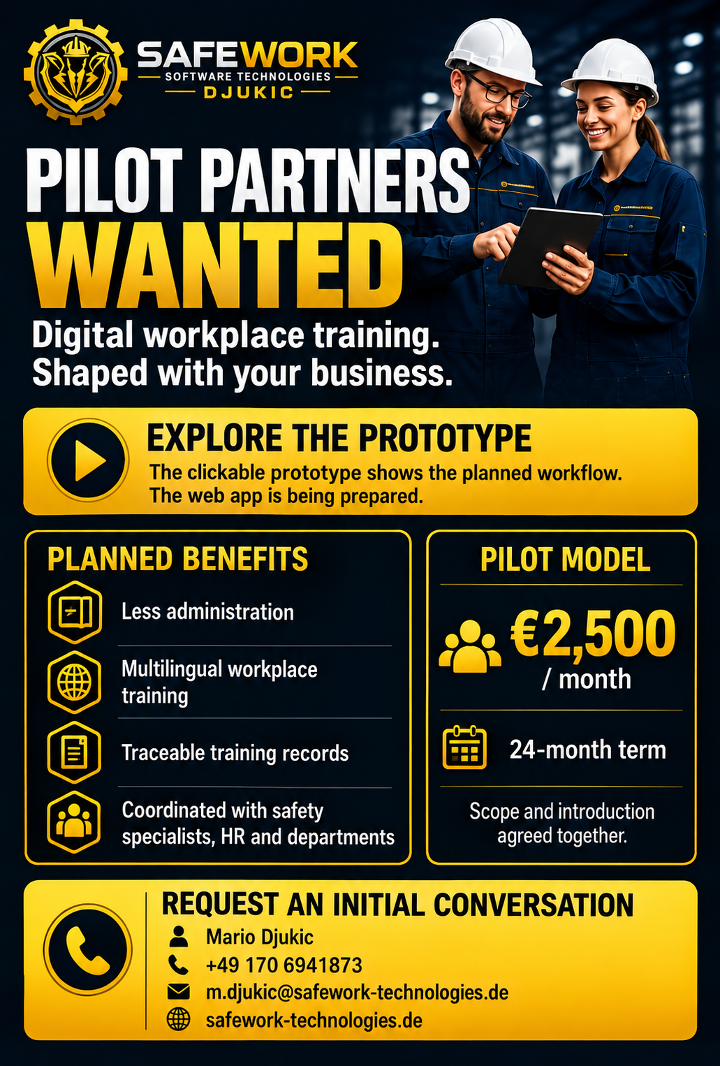 SAFEWORK Training – Pilot customers wanted